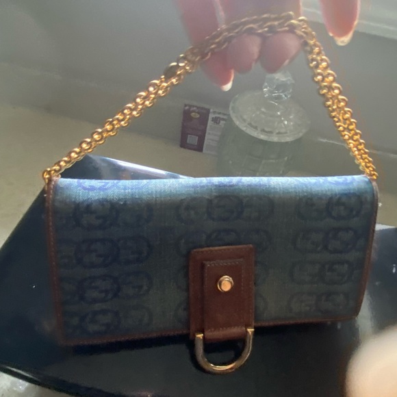 Gucci jean GG logo wallet/clutch added non Gucci chain . Long wallet - Picture 1 of 15